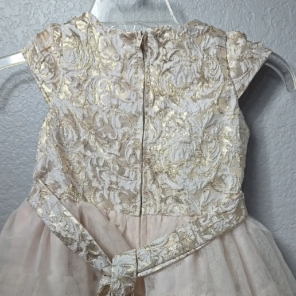 Biscotti Elegant Dress Gold Metallic Damask Flower Girl Formal Party Wedding